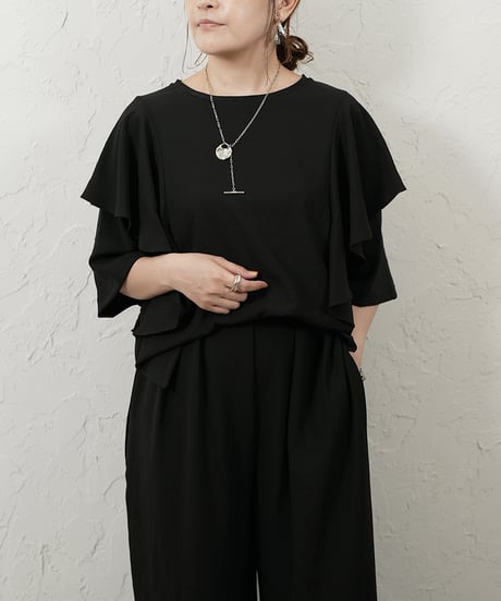 Stretch　georgette　frill　blouse【beigeラスト1点】