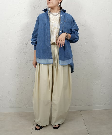 Organdy pleats　denim shirt【ラスト1点】