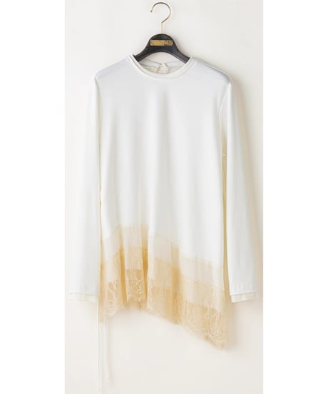 【Lallia Mu】　ご予約  レースヘムハイテンションカットソー