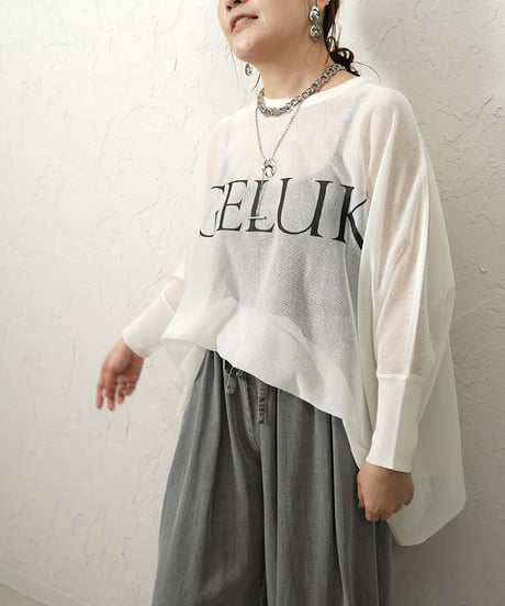 Logo sheer dolman knit 【Whiteラスト2点】