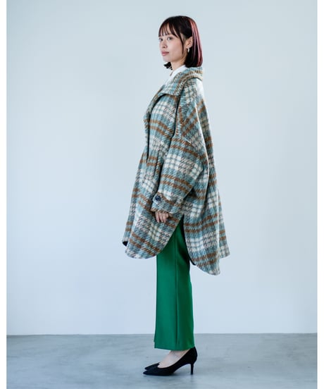 【Lallia Mu】　ご予約  スタンドカラーチェックロングコート