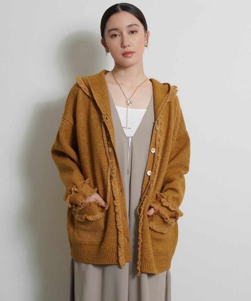 ✩.*ぽんちゃん様 フリンジニット CYAN tokyo】 ご予約 トリムフリンジニットフーディ | select shop