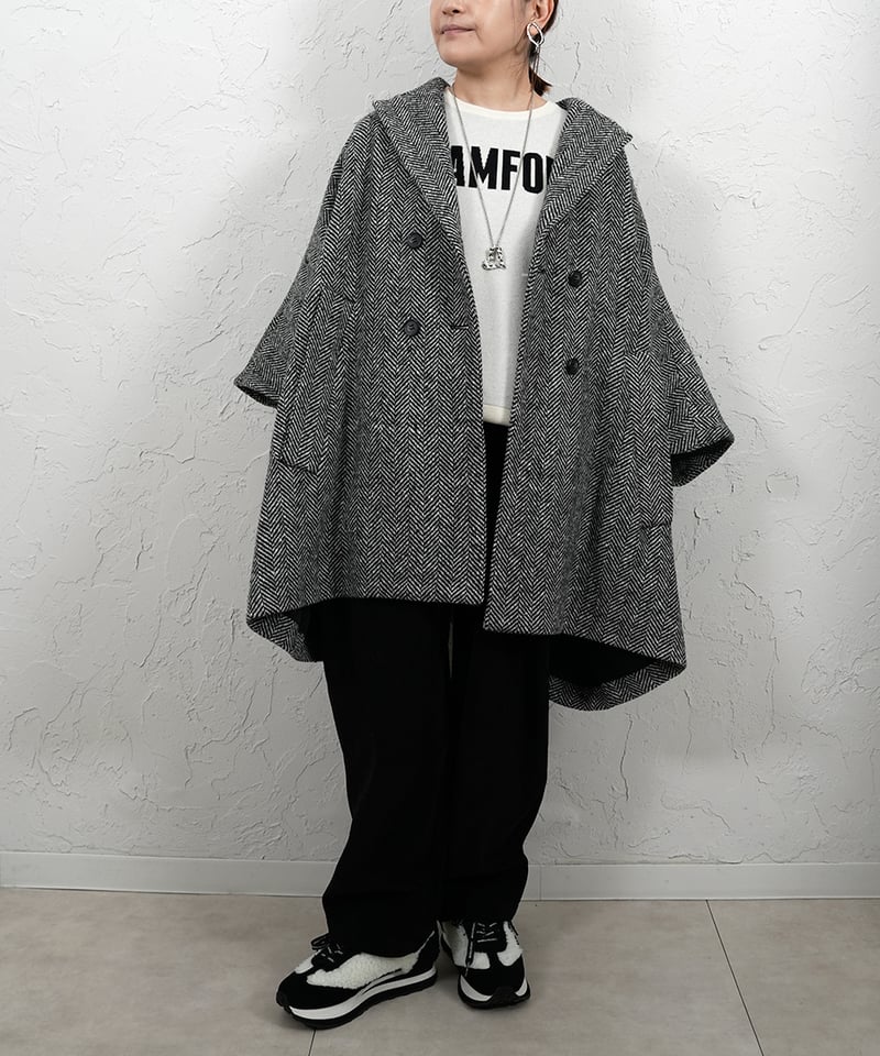 Tweed poncho wool coat | select shop Liren