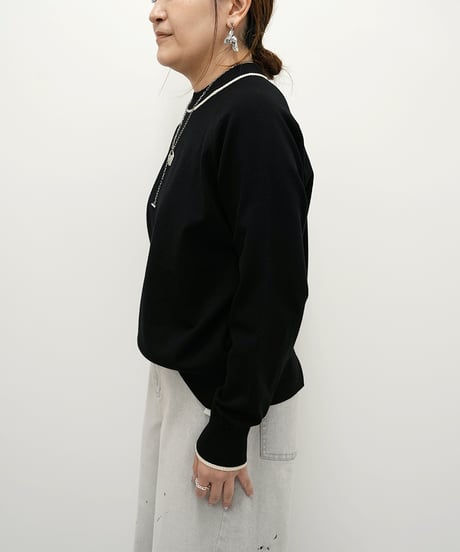 【ayene】　ご予約  配色ライン入りニットプルオーバー(数量限定）