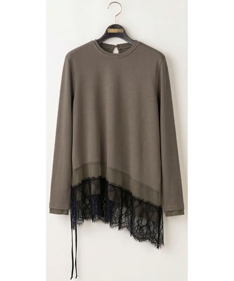 【Lallia Mu】　ご予約  レースヘムハイテンションカットソー
