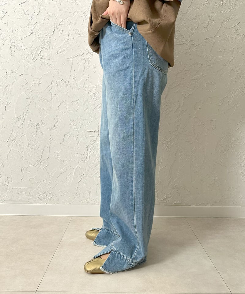 Slit hem wide denim pants | select shop Liren