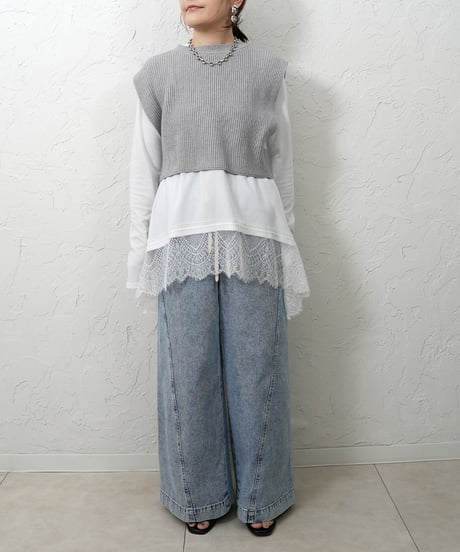 Knit vest×shirt