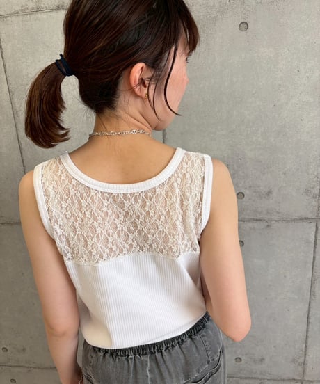 【ROSIEE】　ご予約  デコルテレース透かしタンクトップ