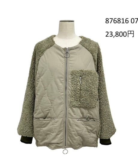 【ayane】　ご予約  ボア× 中綿キルトノーカラーブルゾン