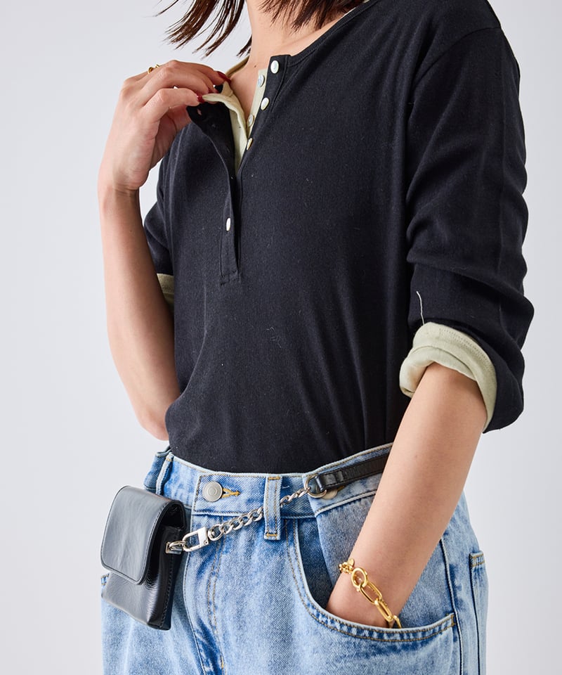 YENN イエン HENRY NECK LONG TEE ブラック YENN イエン HENRY NECK LONG TEE ブラック YENN HENRY NECK LONG TEE