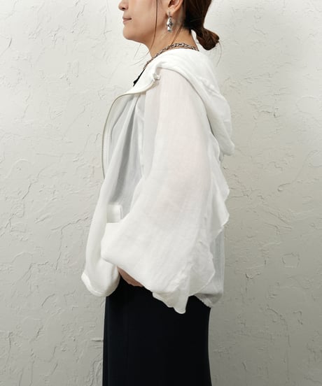 Linen blend frill foodie blouson