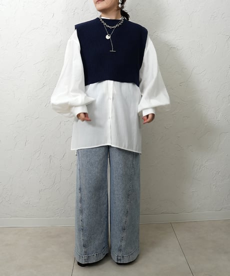 Knit vest×shirt