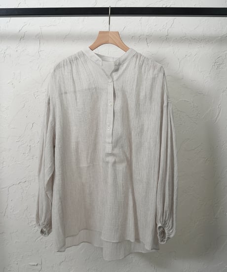 Cotton stripe voile gather pullover