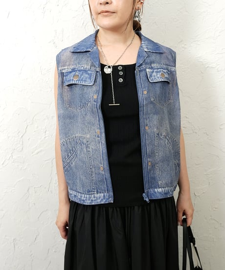 Denim chiffon vest