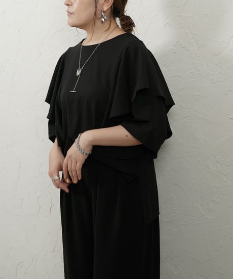Stretch　georgette　frill　blouse【beigeラスト1点】