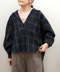【Dignite collier】　ご予約  チェックフードシャツ