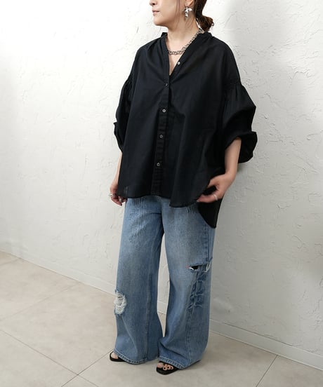 Cotton linen gather sleeve shirt【ラスト1点】