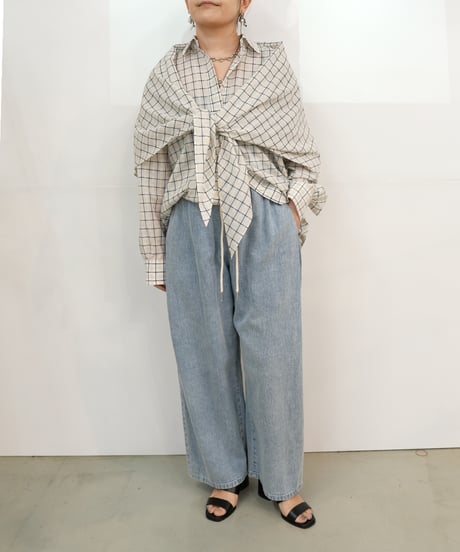 【Liren別注低身長size】　Side tuck linen wide denim pants  ラスト2点❗️