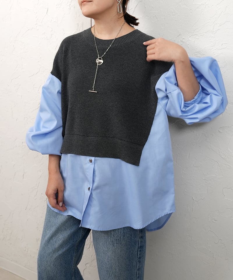 CHIGNON×Liren別注】ご予約 Shirt docking knit pullov