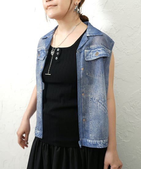 Denim chiffon vest