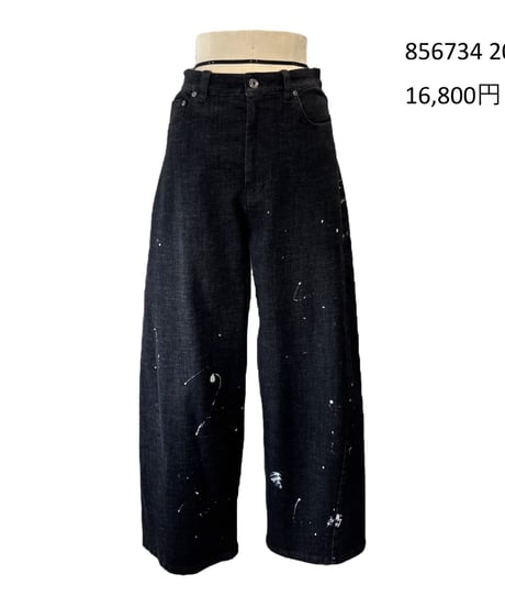 【ayene】　ご予約  ペイント加工バレルレッグデニムパンツ（ブルーデニム）【レギュラー丈】