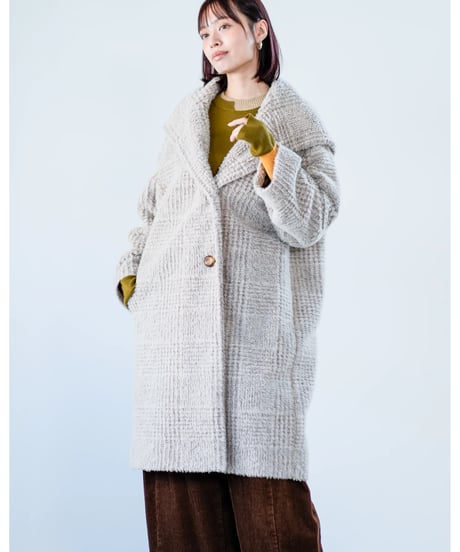 【Lallia Mu】　ご予約  ビッグカラーチェックコート