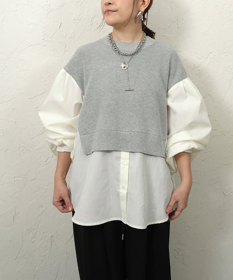 CHIGNON×Liren別注　ドッキングレイヤードニット　シャツ　ブラウス CHIGNON×Liren別注 ドッキングレイヤードニット シャツ ブラウス