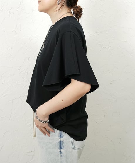 Sleeve ruffle back print T