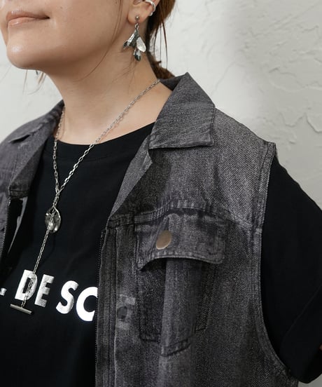 Denim chiffon vest