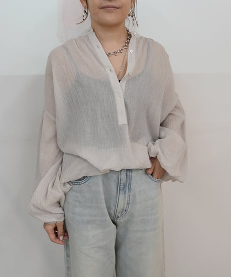 Cotton stripe voile gather pullover