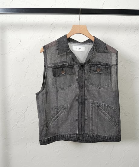 Denim chiffon vest