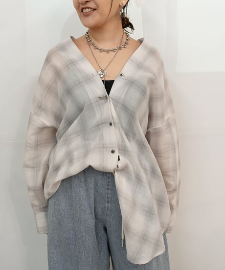 【PASSIONE】　ご予約  シアーコットンチェックVshirt