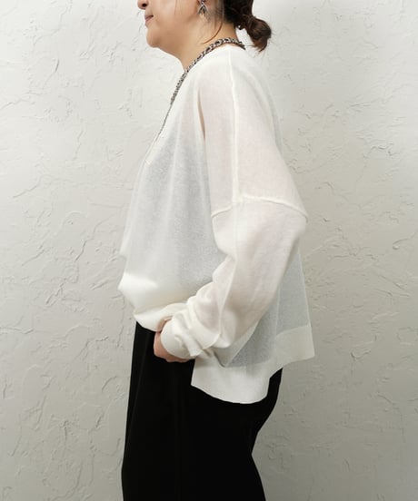 Linen blend sheer logo knit