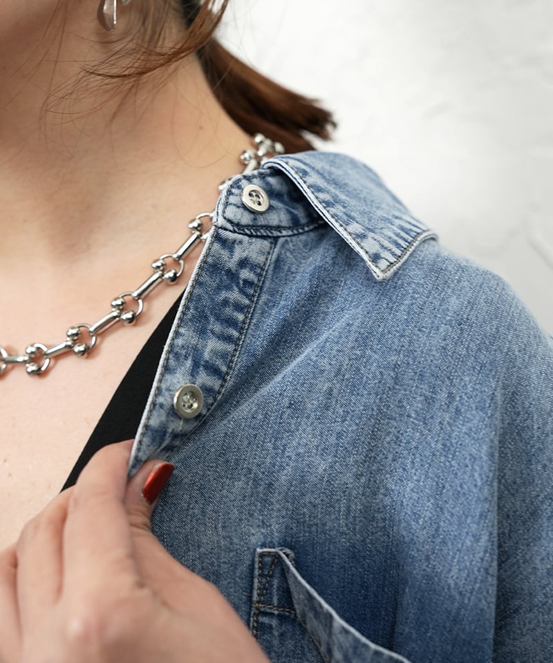 Tencel denim drawstring hem shirt【ラスト1点】 | sele