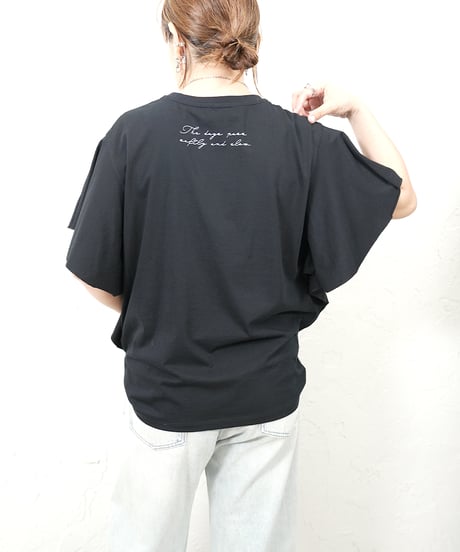 Sleeve ruffle back print T