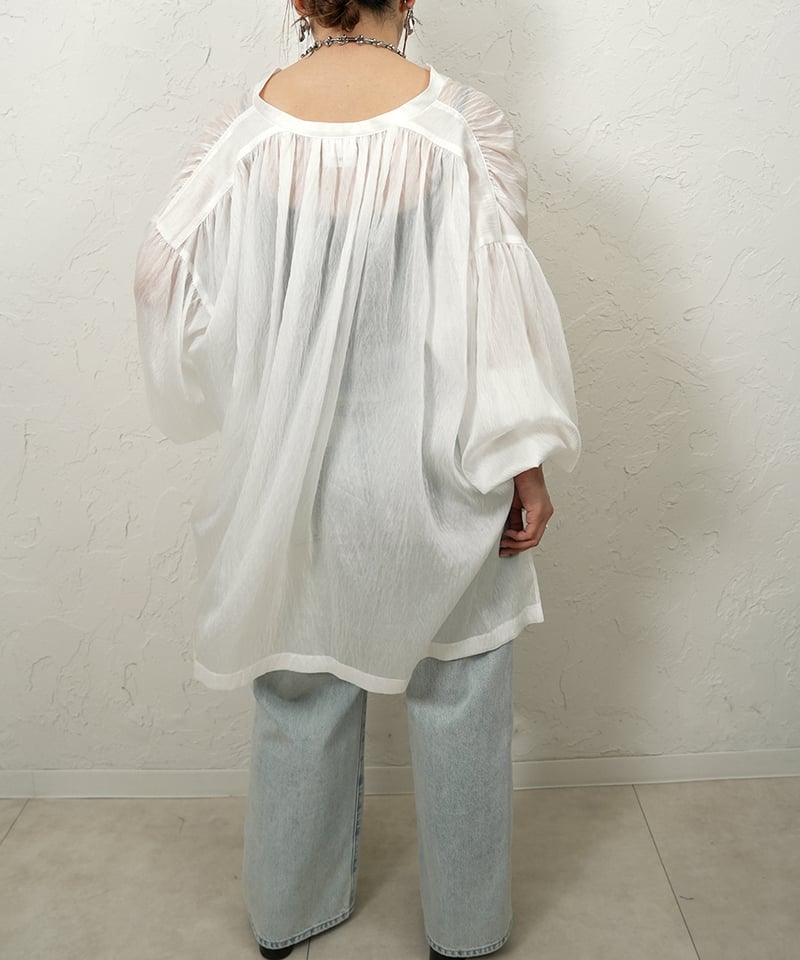 新品タグ付き　Dolmansleeve Sheer Blouse ホワイト Silk blend washer sheer blouse | select shop Liren