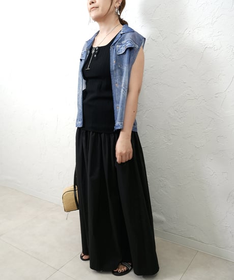 Henry neck rib knit tank