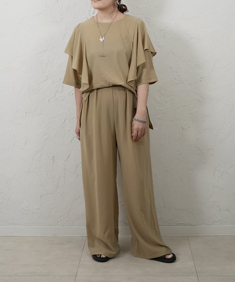 Stretch　georgette　frill　blouse【beigeラスト1点】