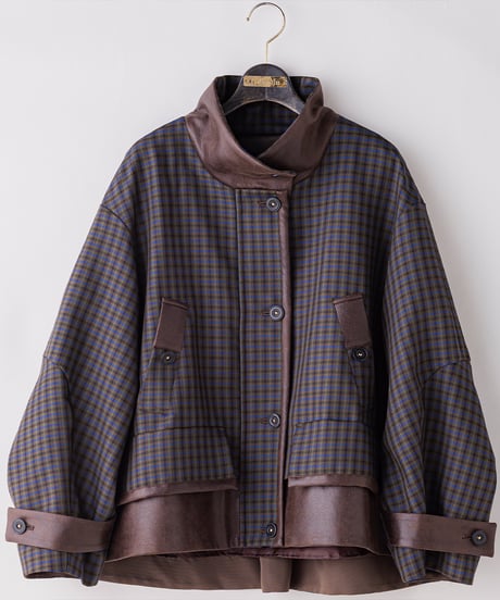 【Lallia Mu】　ご予約  フェイクレザードッキングチェックジャケット