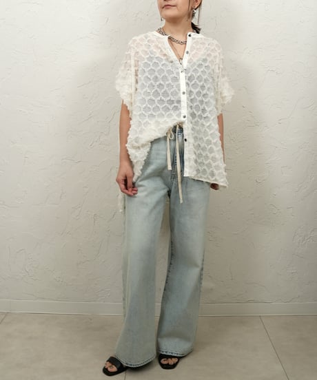 【siro de labonte】　ご予約   fringe jacquard tuck sleeve blouse