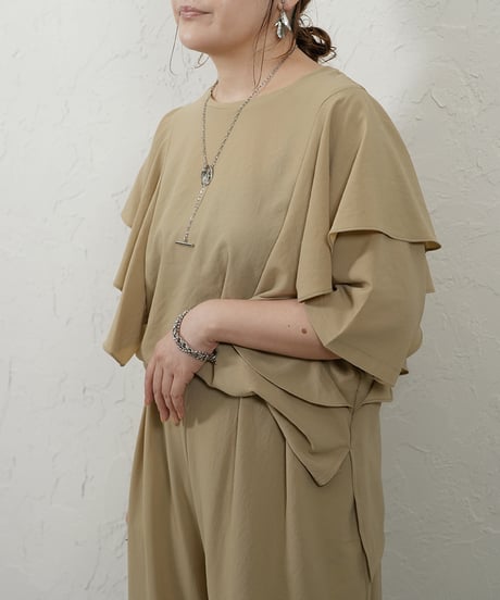 Stretch　georgette　frill　blouse【beigeラスト1点】