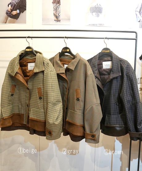 【Lallia Mu】　ご予約  フェイクレザードッキングチェックジャケット