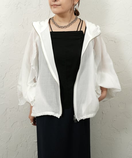 Linen blend frill foodie blouson