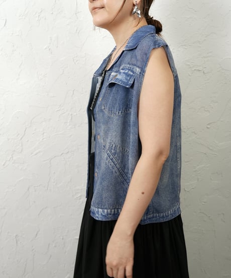 Denim chiffon vest