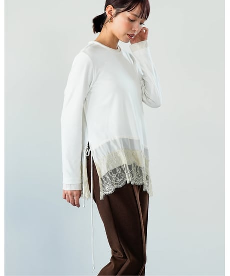 【Lallia Mu】　ご予約  レースヘムハイテンションカットソー
