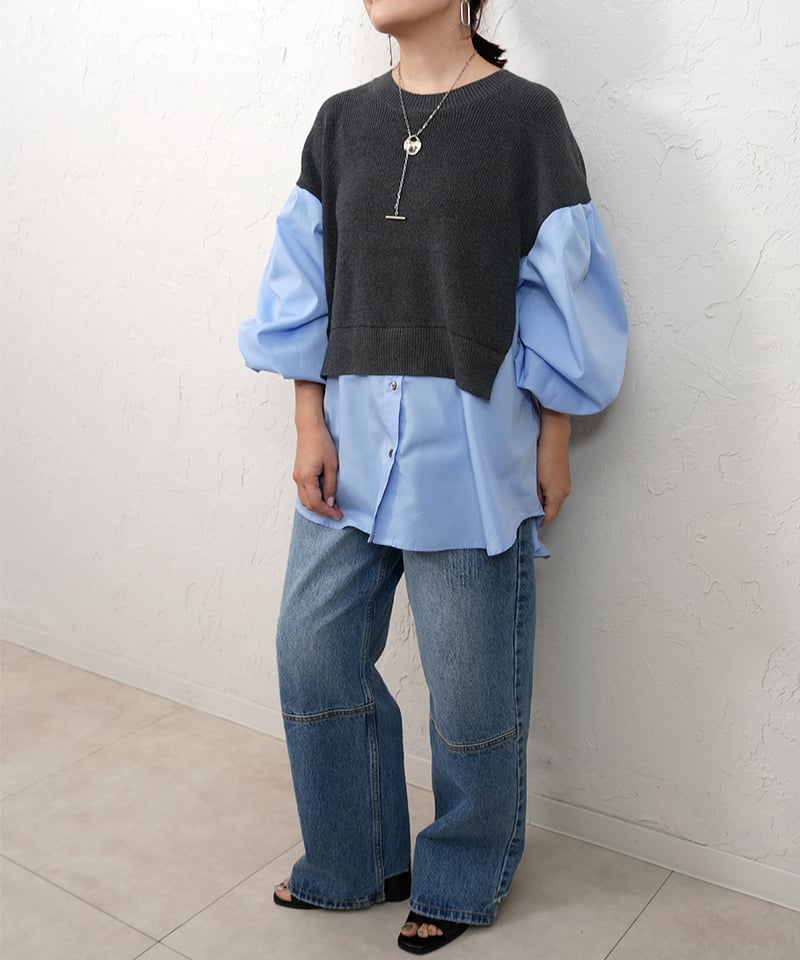CHIGNON×Liren別注】ご予約 Shirt docking knit pullov