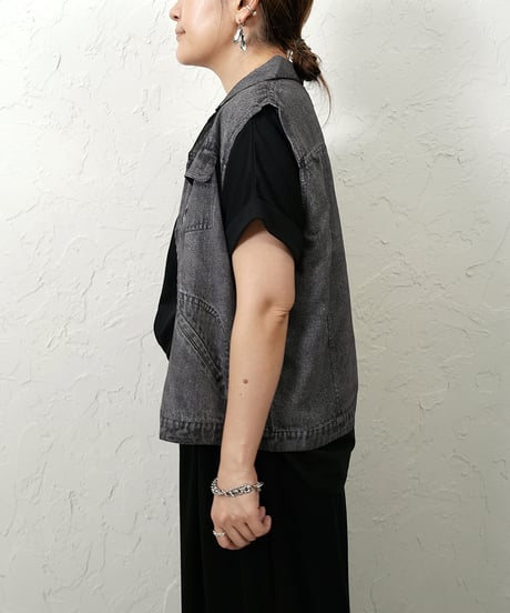 Denim chiffon vest