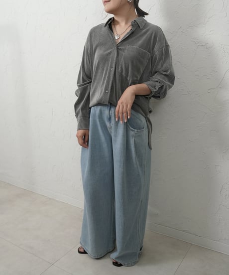 Sheer flocky stripe shirt 残り僅か！