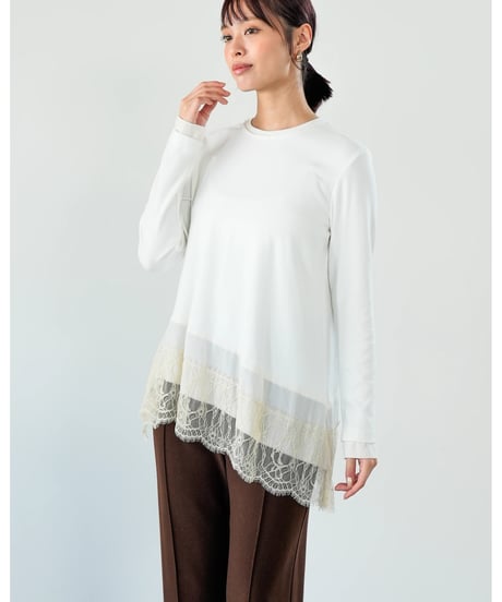 【Lallia Mu】　ご予約  レースヘムハイテンションカットソー