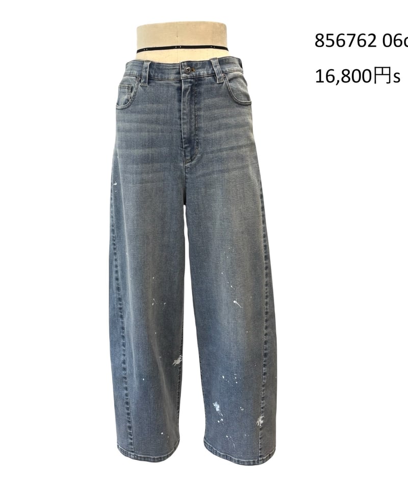 ayene】 ご予約 ペイント加工バレルレッグデニムパンツ【ショート丈
